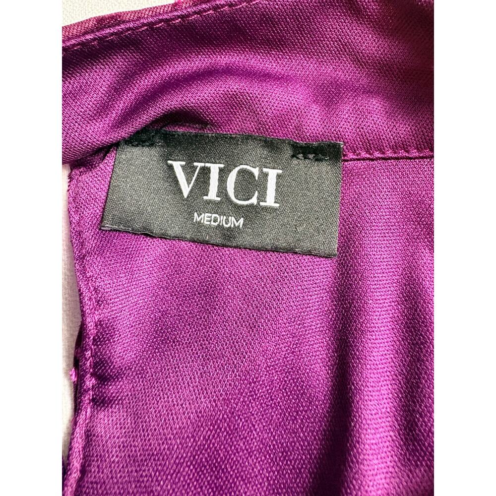 Vici High Neck Purple MIni Cocktail Dress Ruched Velvet Open Back Long Sleeve M - Picture 6 of 12
